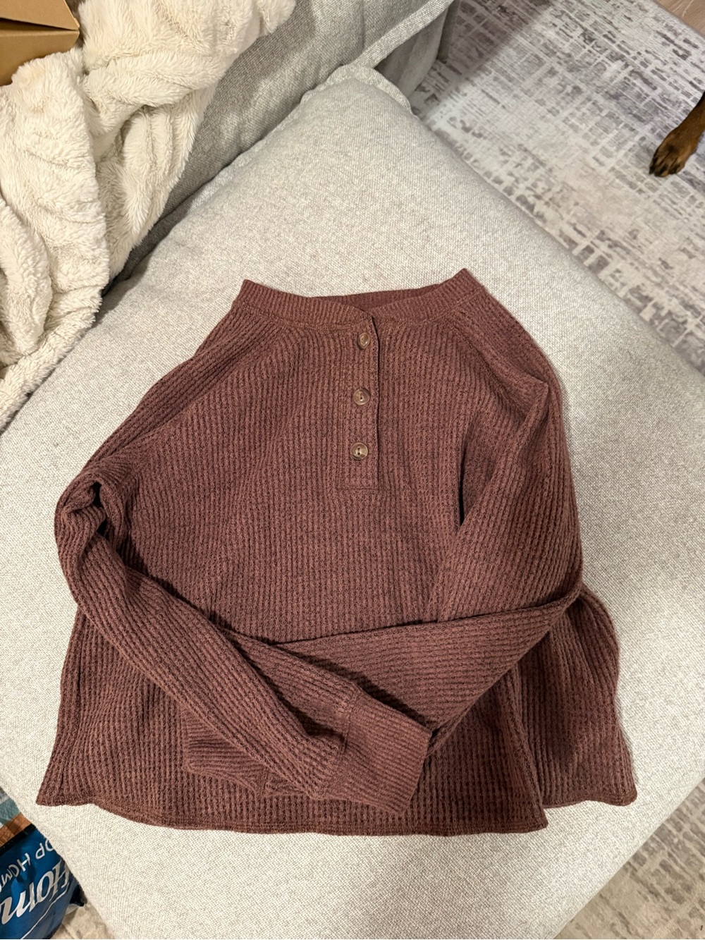 Old Navy Women's Long Sleeve Ribbed Henley Top in Brown